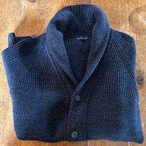 Banana Republic navy blue merino blend shawl-collared cardigan sweater-jacket.